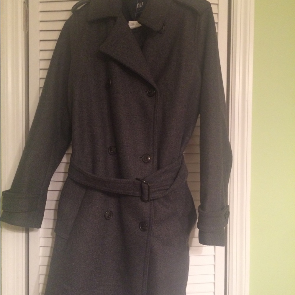 Gap New With Tags Wool Charcoal Grey Trench Coat